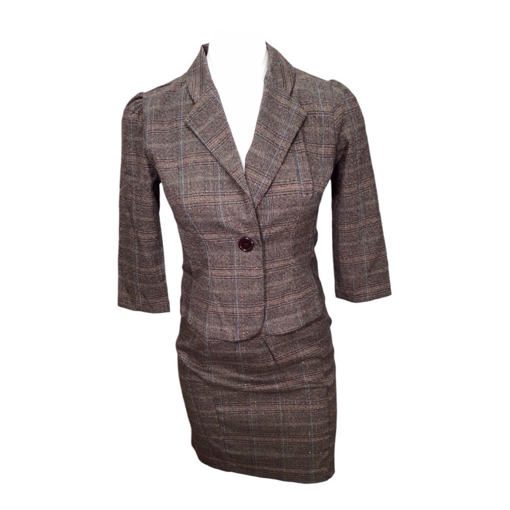 Tailored Brown Plaid Pencil Skirt - Women's Skirt